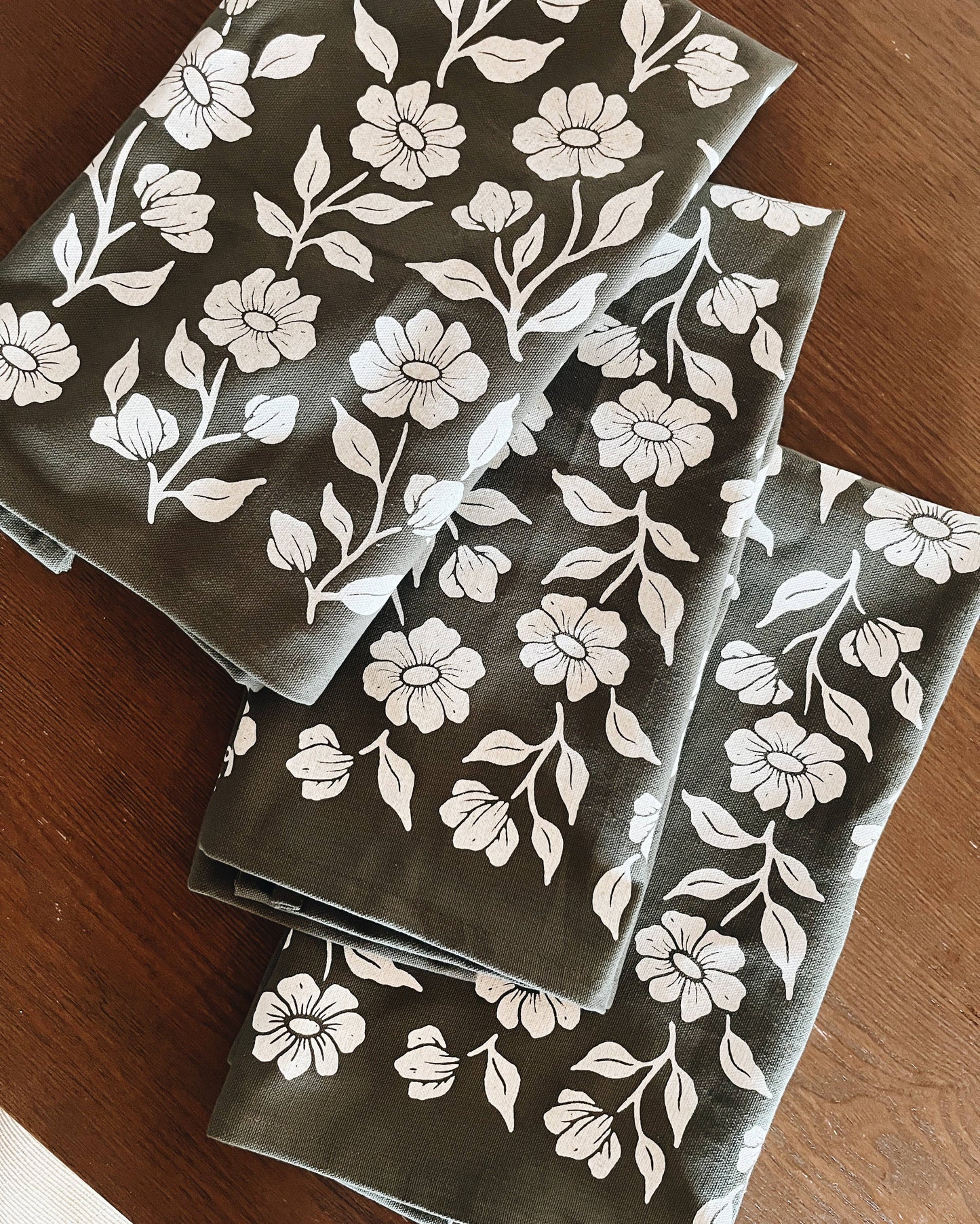 Green Floral Organic Cotton Tea Towel