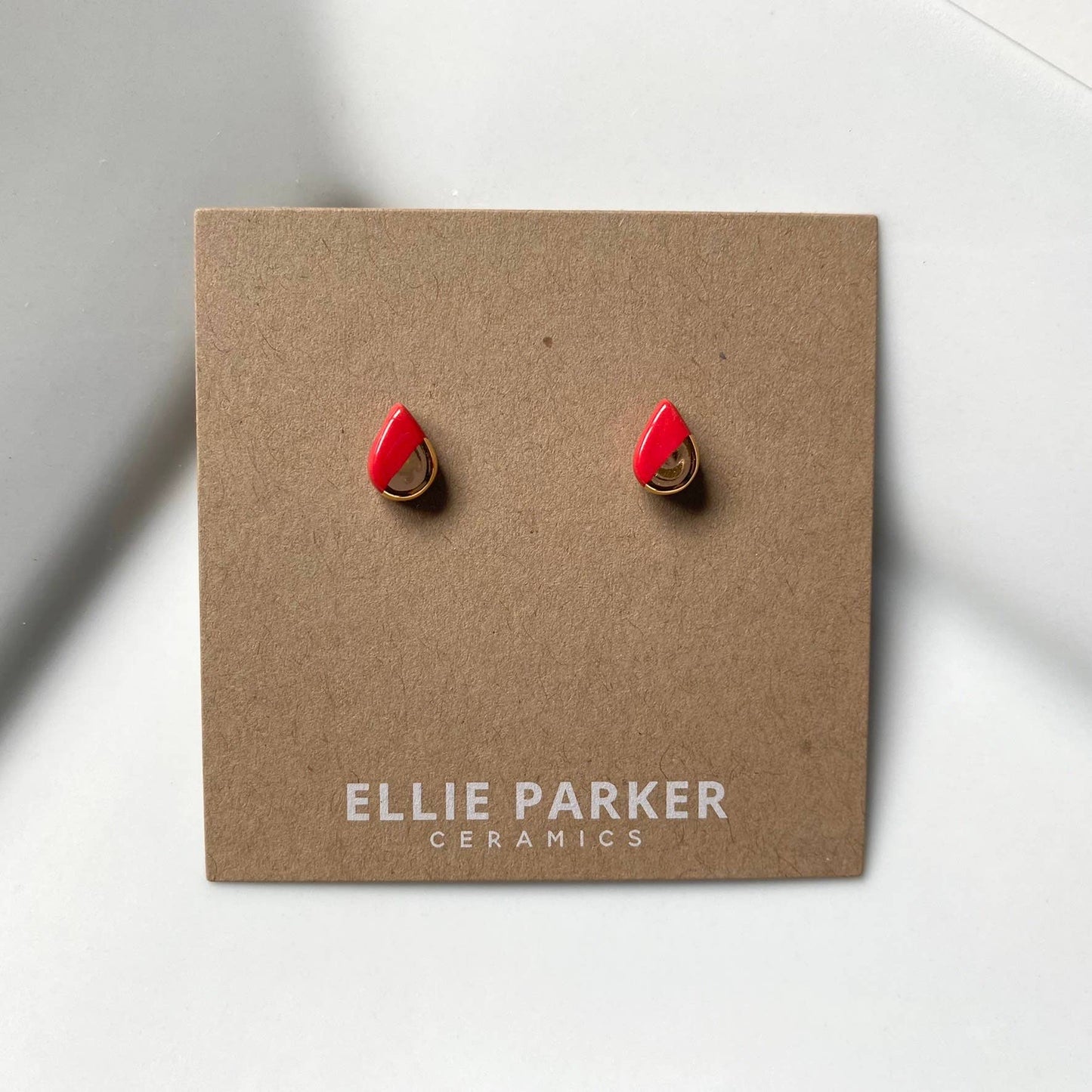 Teardrop Red Ceramic Earrings with Gold Luster