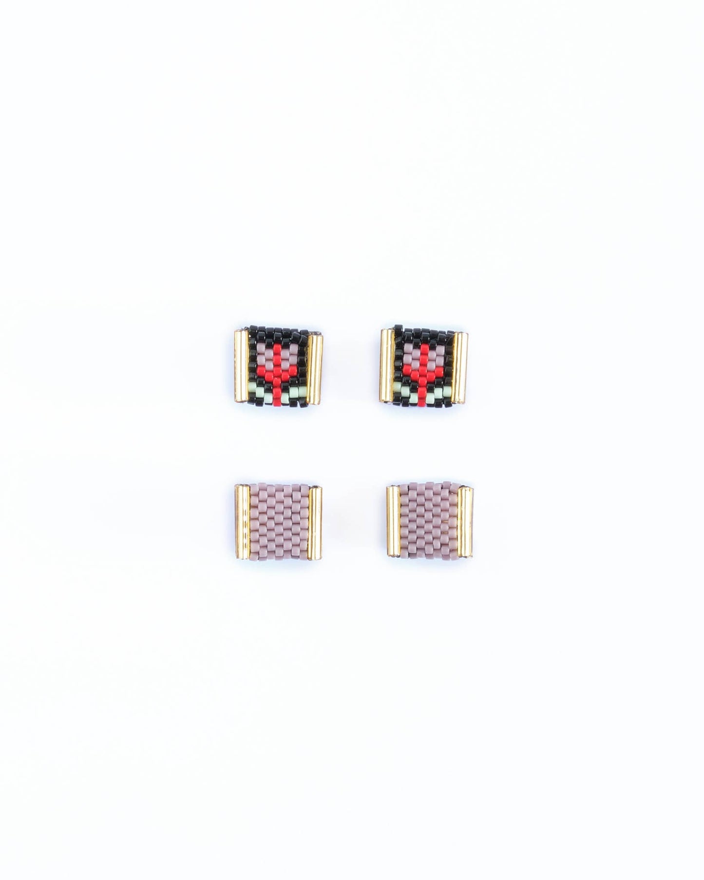 Beaded Handwoven Tulip Stud Pack (Black/Lilac)