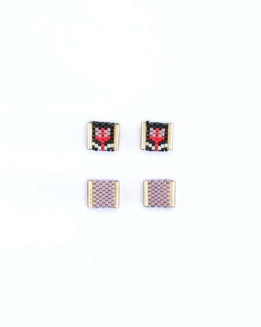 Beaded Handwoven Tulip Stud Pack (Black/Lilac)