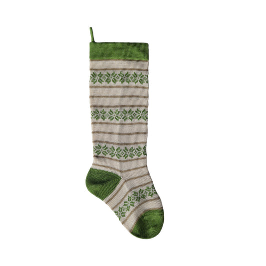 Ecru Patterned Stocking/Green