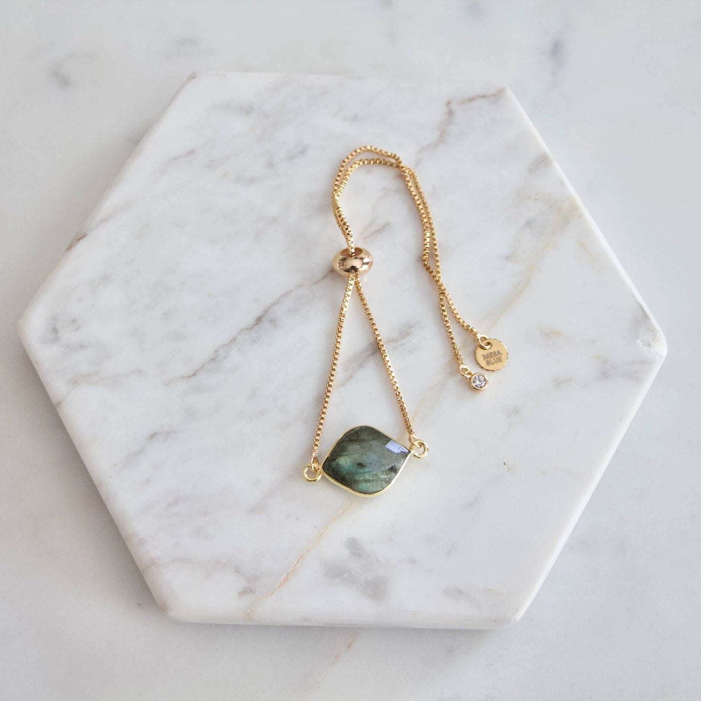 Faceted Large Gemstone Adjustable Bracelet