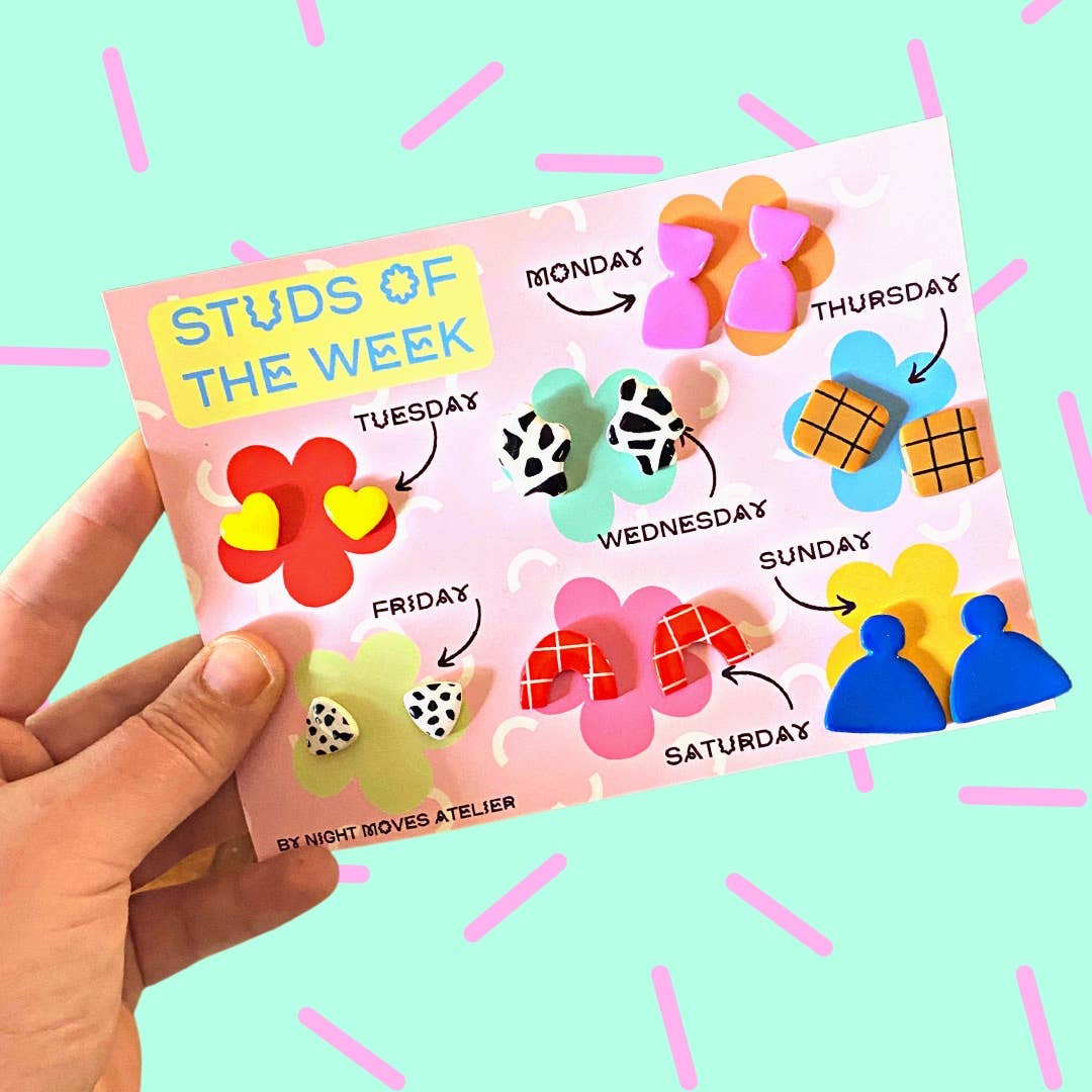 Polymer Clay Mini Studs Of The Week Gift Pack