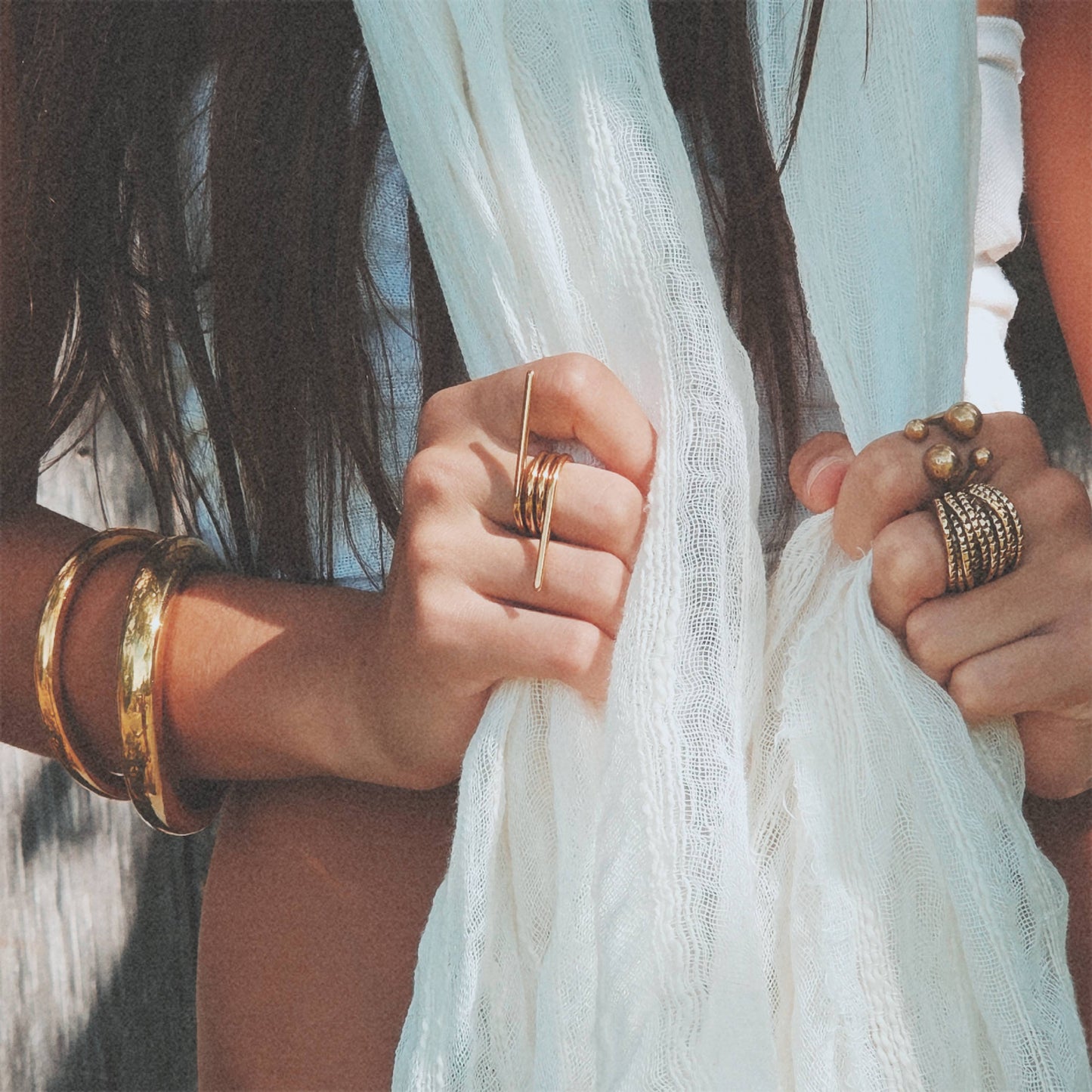 Brass Ornate Rope Band Layered Ring