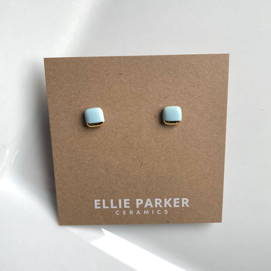 Square Sky Blue Ceramic Earrings with Gold Luster