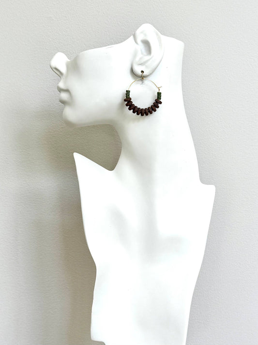 Burgundy and moss hoop earrings