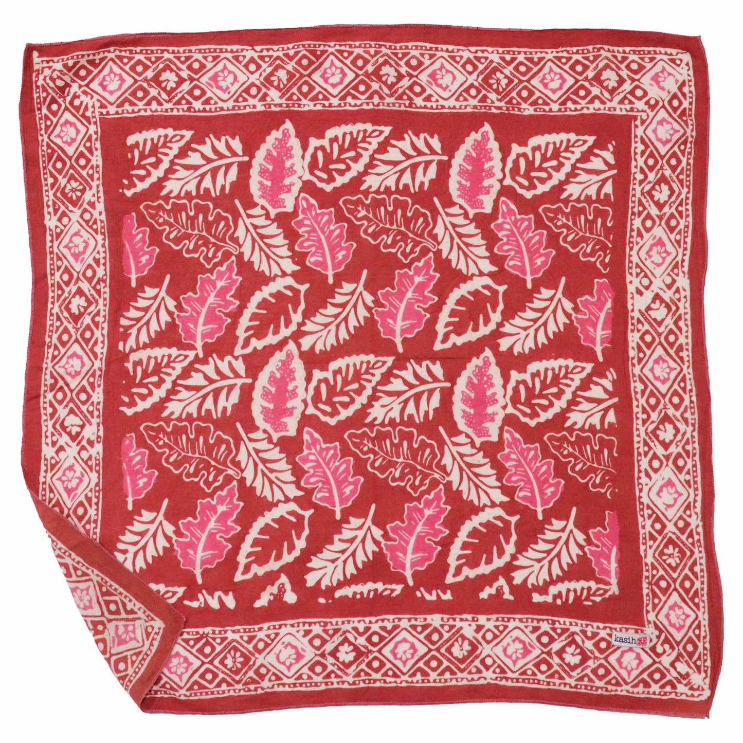 Hand Dyed Batik Bandana- Peach Coral Leaves