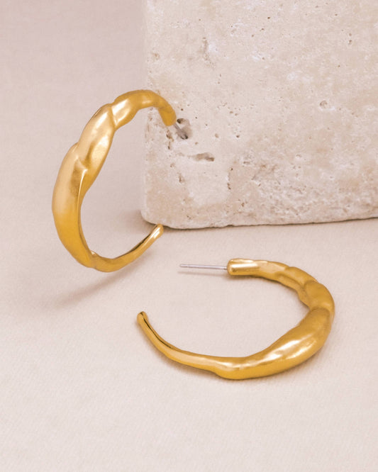 Gold Molten Wave Hoop Earrings