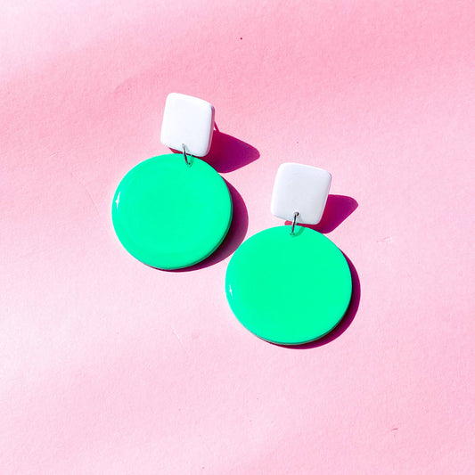 White and Seafoam Green Polymer Clay Colour Block Dangles