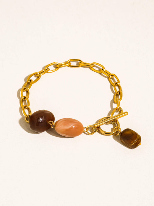 Kenlie 18K Gold Non-Tarnish Agate Charm Bracelet