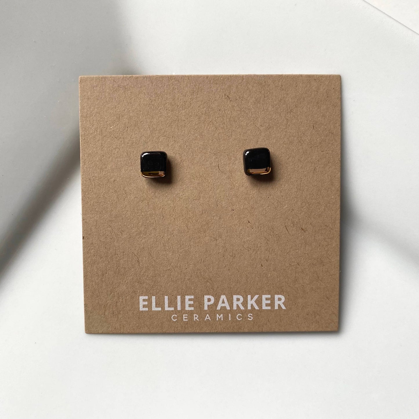 Square Black Ceramic Earrings with Gold Luster