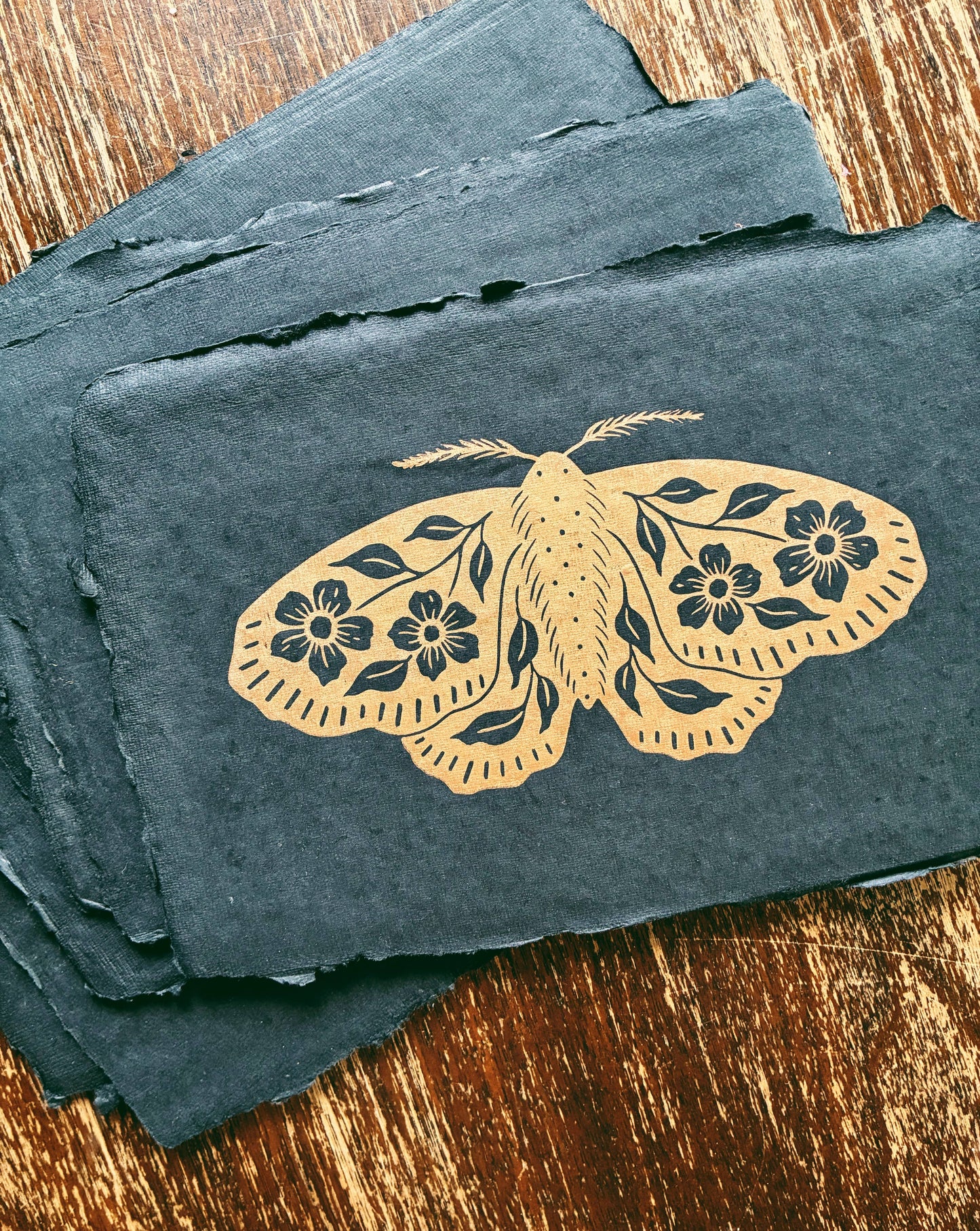 5.5x8 Floral Moth Block Print