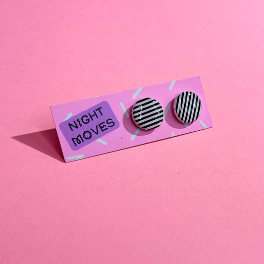 Polymer Clay Pinstripe Mini Studs in White/Black