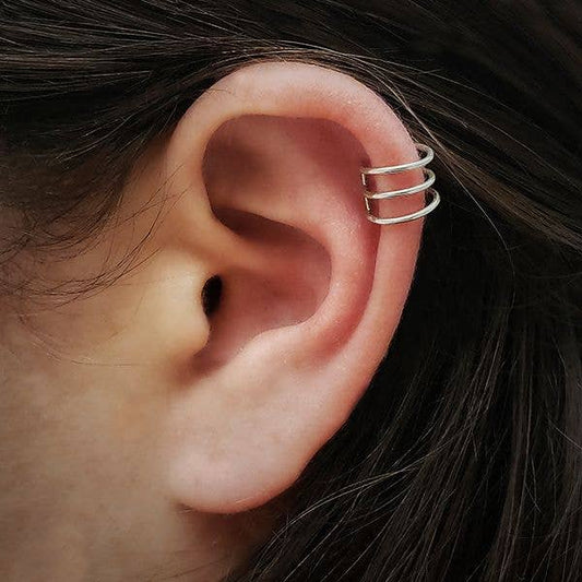 Ear Cuffs Pequeños Triples De Plata De Ley