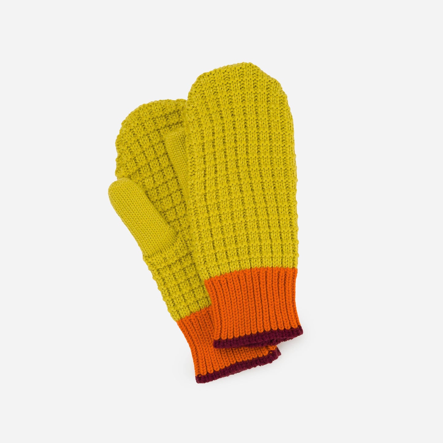 Waffle Knit Mittens: Golden Olive Wine
