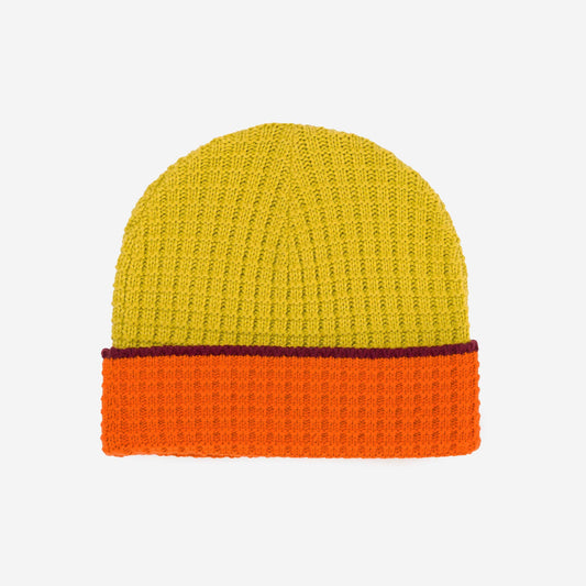 Waffle Knit Beanie: Golden Olive Wine