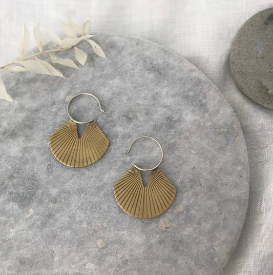 Etched brass fan disc earrings