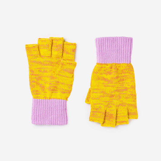 Colorblock Fingerless Gloves: Yellow Pink