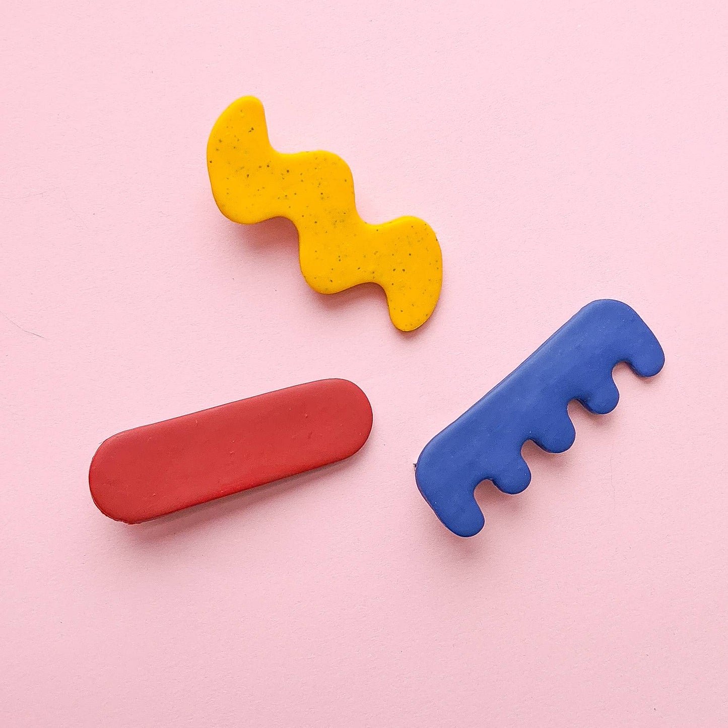 Polymer Clay Hair Clip Trio in Primary Colours: Glossy Resin Finish